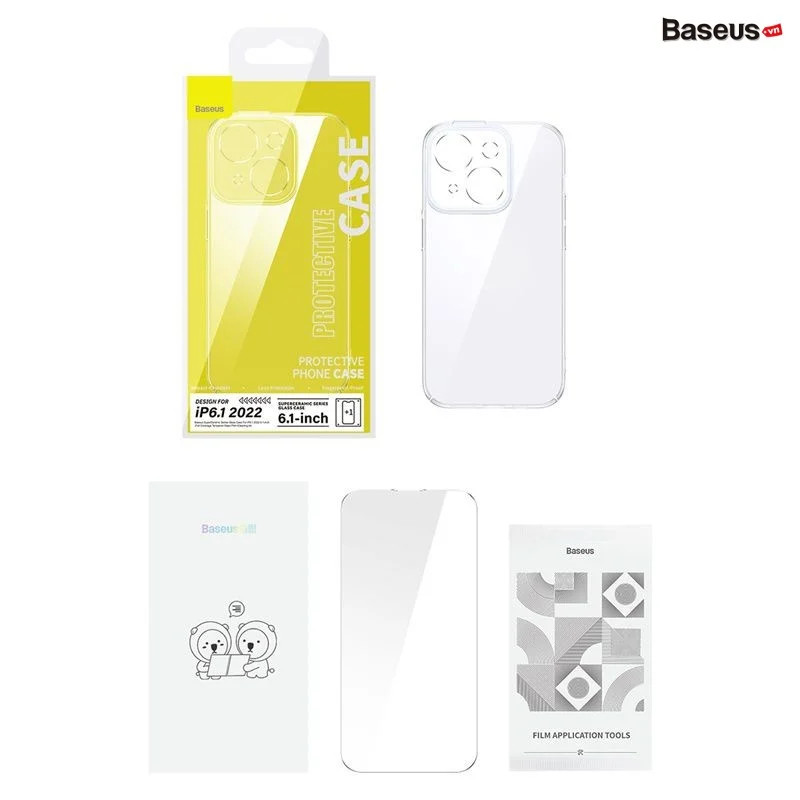 Combo Ốp Lưng &amp; Kính Cường Lực iPhone 14 Series Baseus SuperCeramic Series Glass Case - hàng chính hãng