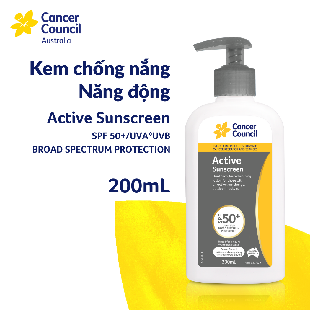 Kem chống nắng năng động Cancer Council Active SPF50+/PA++++ 200ml