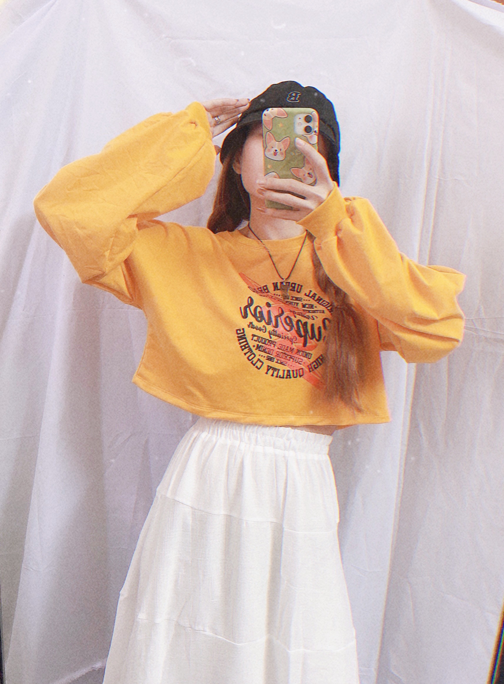 Áo Croptop Tay Dài Không Nón Vải Da Cá Dày Mịn - Chữ SUPERIOR