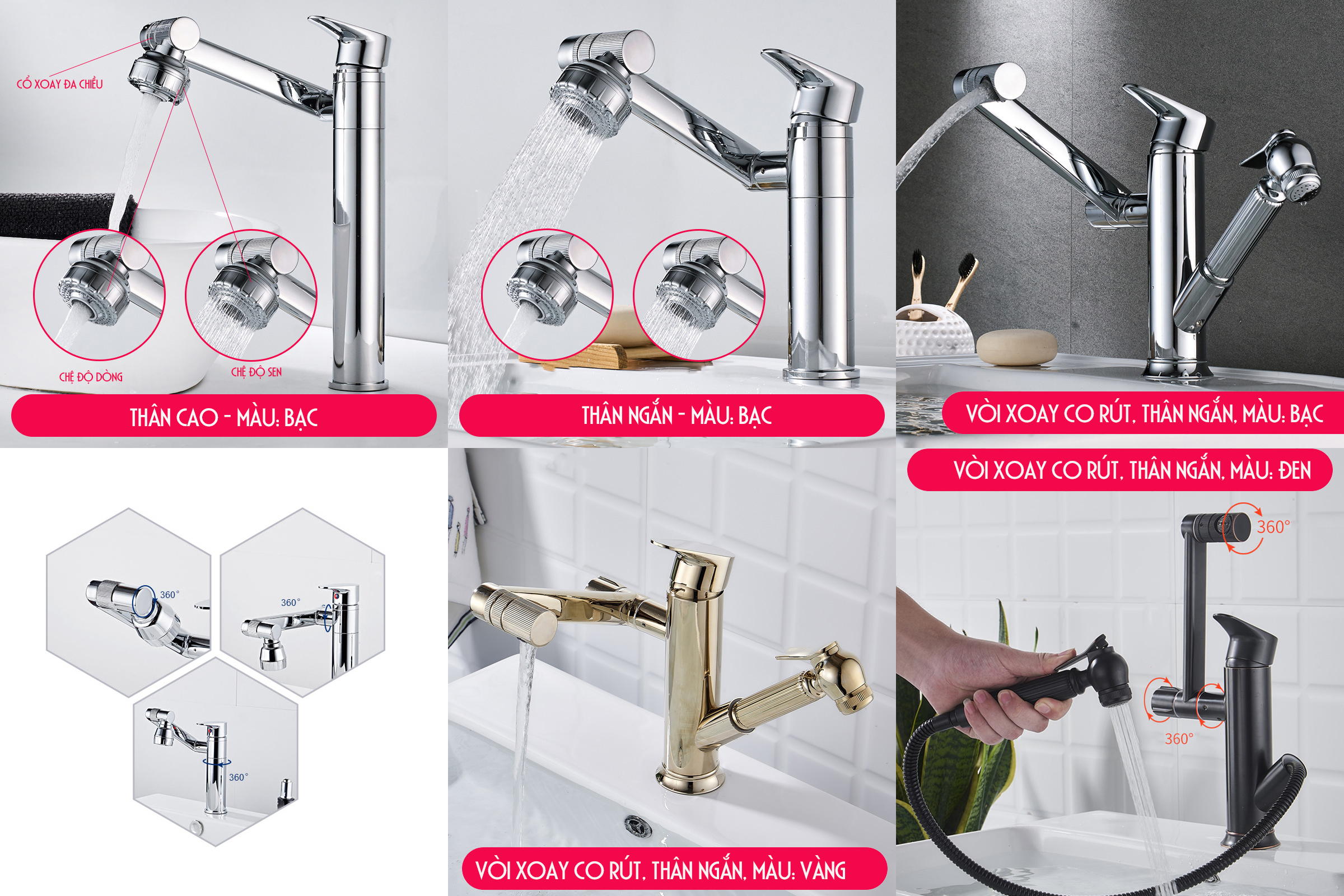 VÒI CHẬU RỬA MẶT LAVABO XOAY ĐA CHIỀU 360 ĐỘ SIÊU TIỆN DỤNG – XUẤT XỨ: Ý