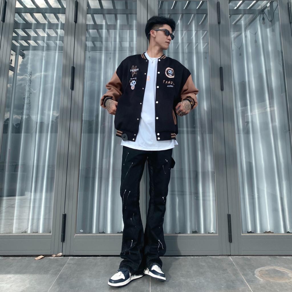 Áo khoác bomber pandax unisex , varsity jacket nam nữ chất dạ ép 2 lớp , vasity bóng chày local brand unisex - Gin Store