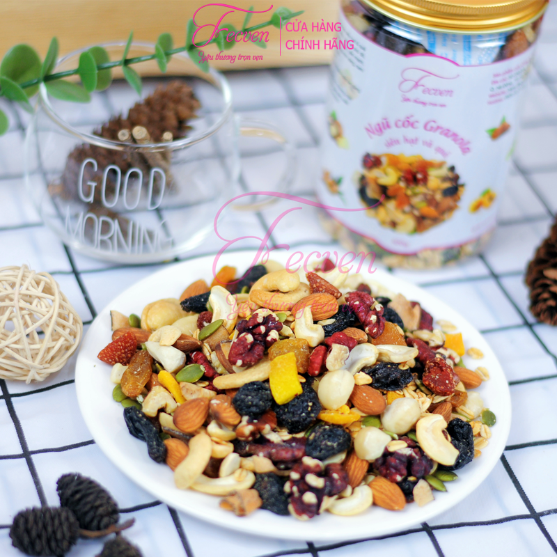 Granola Ăn Kiêng Siêu Hạt Và Quả Fecven - Granola Ăn Kiêng Không Đường Giảm Cân, Ăn Sáng, Ăn Bữa Phụ, 12 Thành Phần Hạt Và Quả Sấy Dẻo - Vị Nguyên Bản