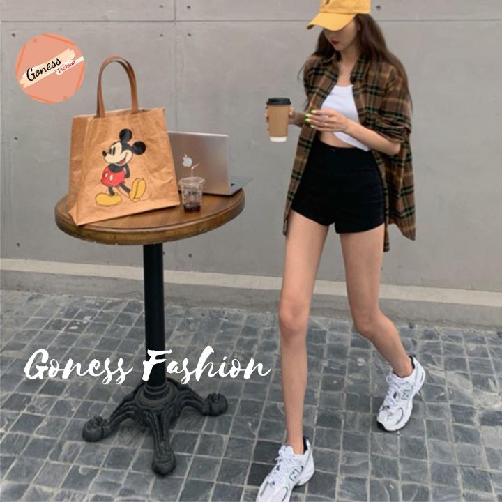 Quần legging đùi Goness dáng ngắn short cạp cao màu đen sooc chất thun co giãn thời trang