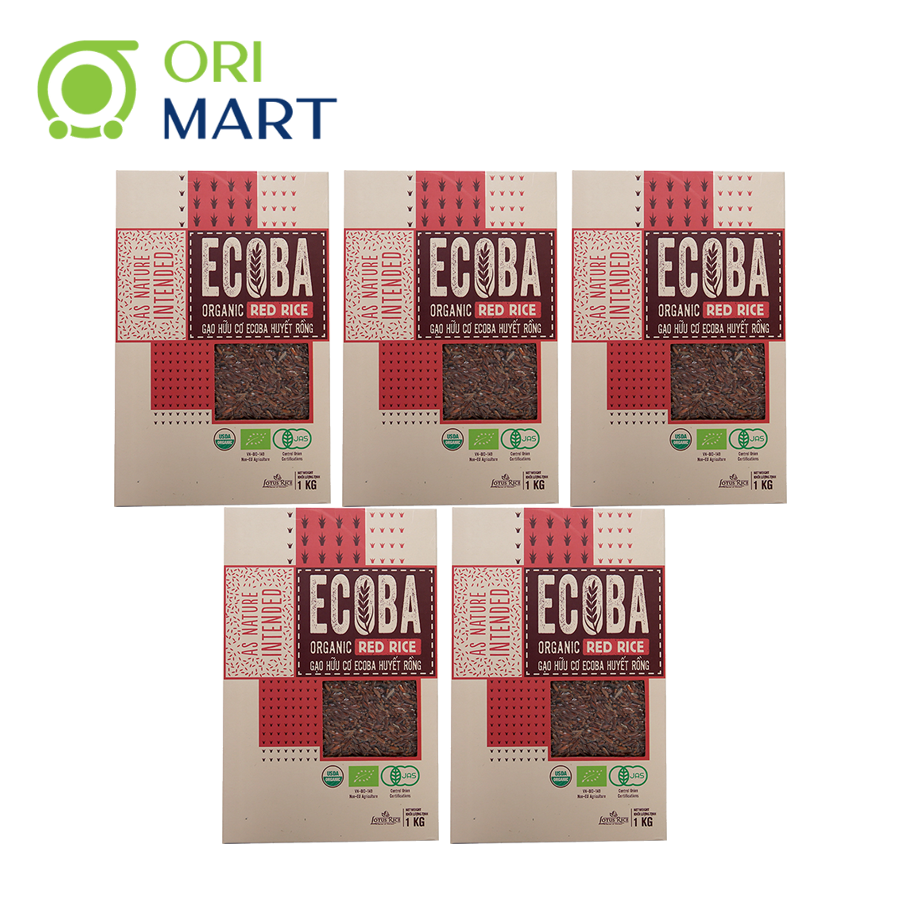 Combo 5 Gạo Lứt Đỏ Hữu Cơ Ecoba Huyết Rồng Ecoba Organic Red Rice Tốt Cho Người Ăn Kiêng Đảm Bảo Dưỡng Chất Túi 1Kg Orimart