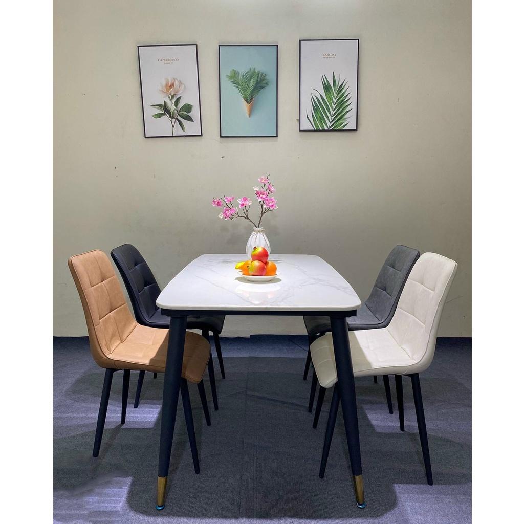Bộ bàn ăn chân trụ 1m2 + 4 ghế Camila mặt đá ceramic Thương hiệu Nội Thất Bình Long
