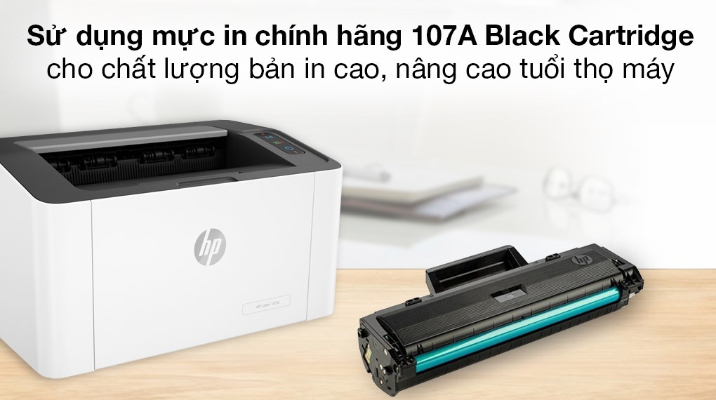 Máy in Laser Trắng Đen HP 107w WiFi - Hàng chính hãng