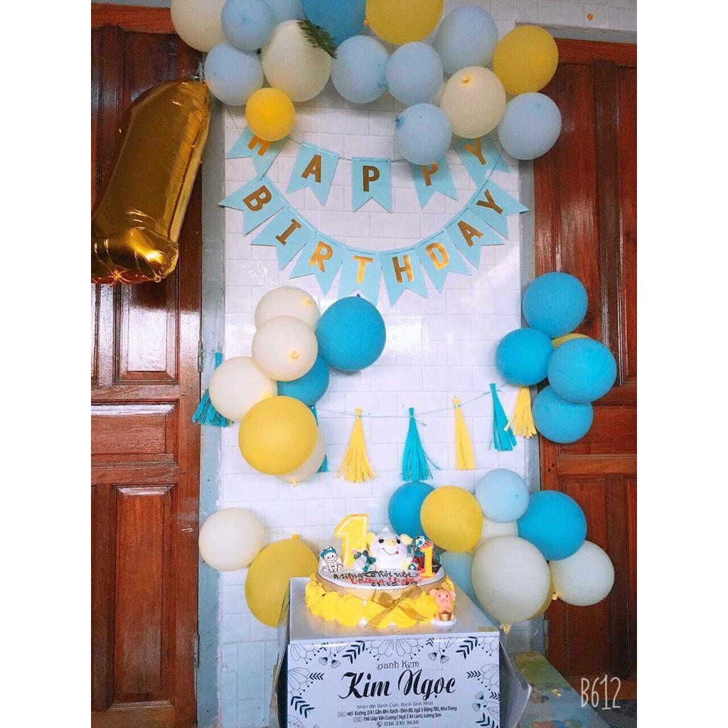 Combo bong bóng trang trí sinh nhật happy birthday màu xanh pastel, tặng đủ đồ phụ kiện trang trí CB07