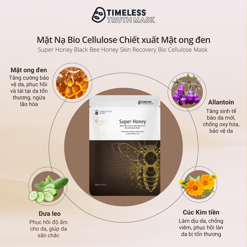 Mặt nạ Bio Chiết Xuất Mật Ong Đen, Phục Hồi Da Săn Chắc, Tăng Cường Collagen TIMELESS TRUTH MASK Black Bee