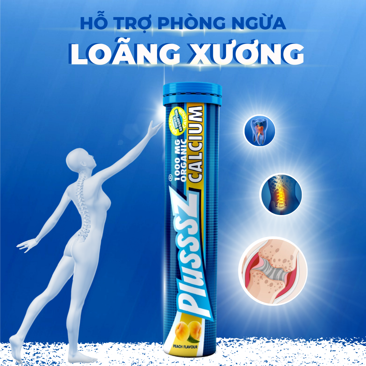 {COMBO2TUYP} Viên sủi Plusssz Calcium vị Đào và chanh dây không Đường bổ sung canxi dạng hòa tan, dễ hấp thu hỗ trợ sức khỏe xương và răng, hỗ trợ ngăn ngừa loãng xương (Tuýp 20 viên sủi)