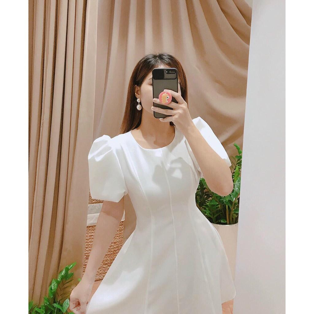 ĐẦM CỔ TRÒN PHÂN MẢNH TAY NGẮN ÔM EO DÁNG XÒE