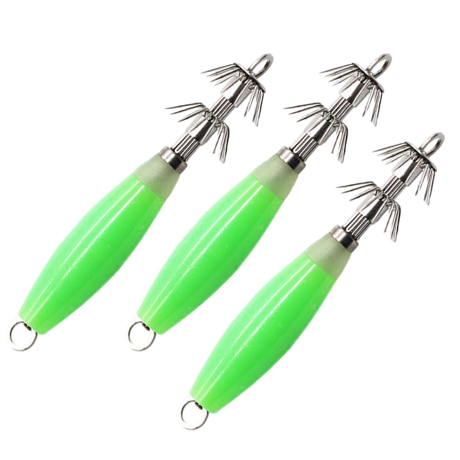 3 Pieces Luminous Squid Jig Hooks Freshwater Saltwater Fluorescent Squid Lures 12cm Glow in The Dark