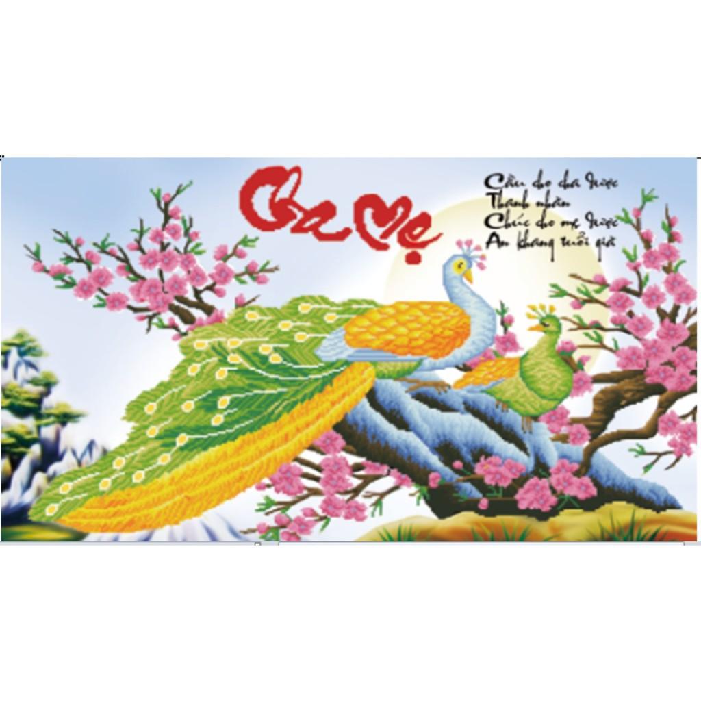 Tranh thêu chữ thập ơn Cha Mẹ -X8117