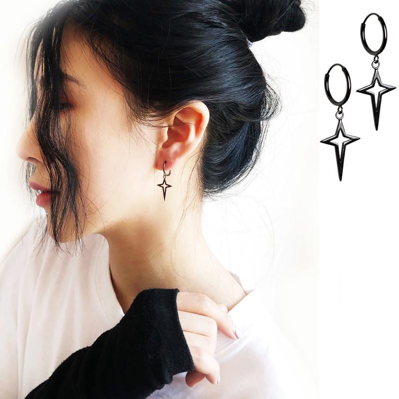 Bông Tai Khuyên Nam Nữ Unisex Ngôi Sao Đen