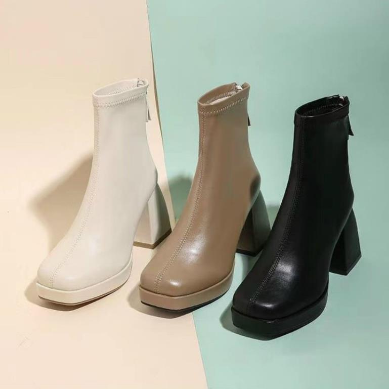 Hàng cao cấp Bốt Da Nữ Cao Cấp Boots Cổ Ngắn Độn Đế Thời Trang Phong Cách Mới (ảnh thật EMY)