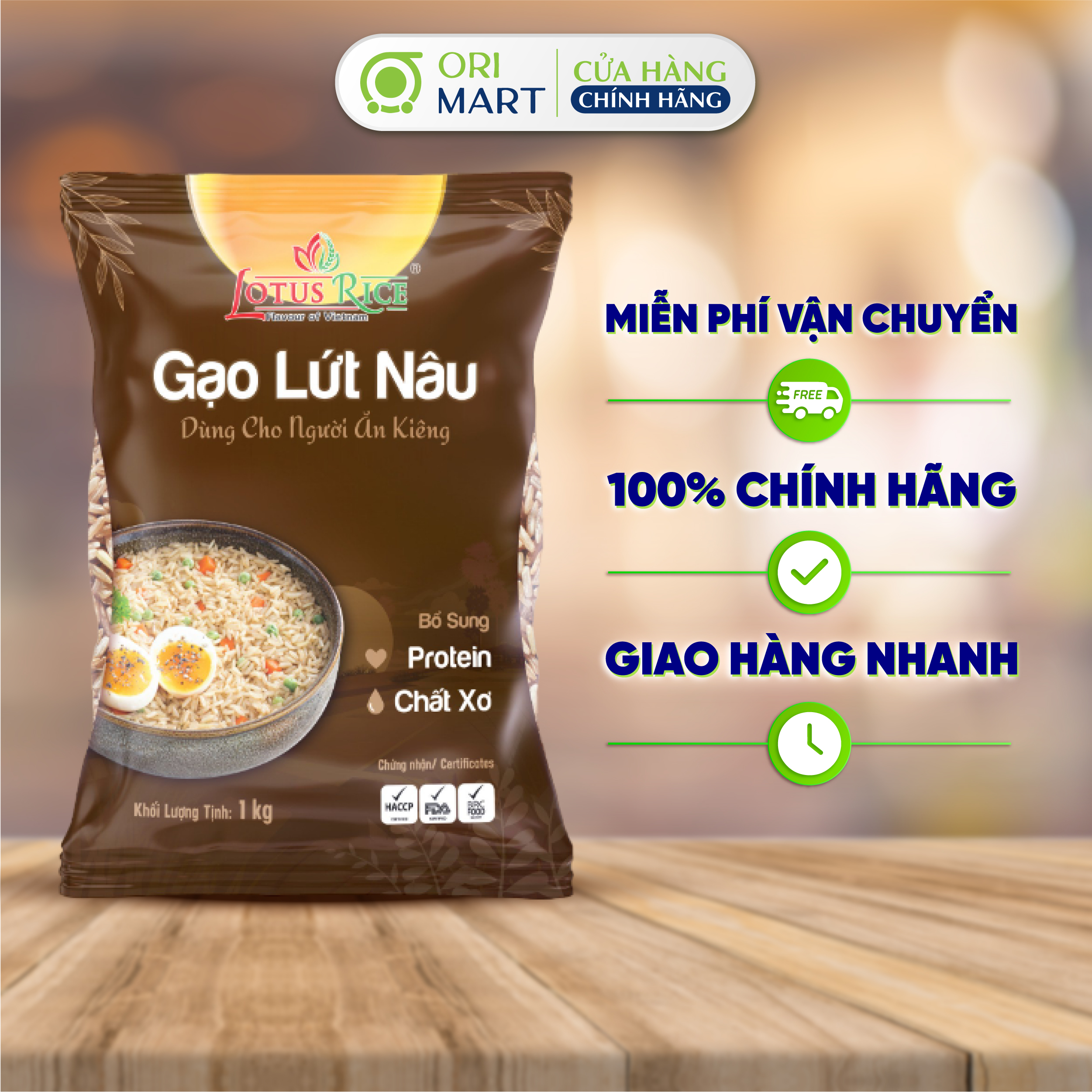 Combo 5 Gạo Lứt Nâu LOTUS RICE Tốt Cho Sức Khỏe Giàu Chất Xơ Gạo Dẻo Dễ Ăn 1kg ORIMART