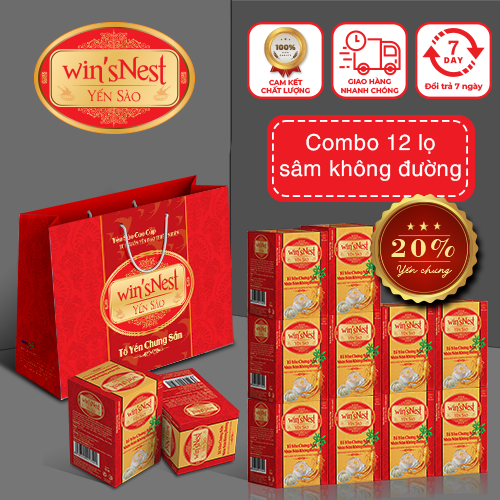 Combo 12 lọ Yến Sào Win'snest Tổ Yến Chưng Sẵn Nhân Sâm Không Đường 20% (70ml/ Lọ)