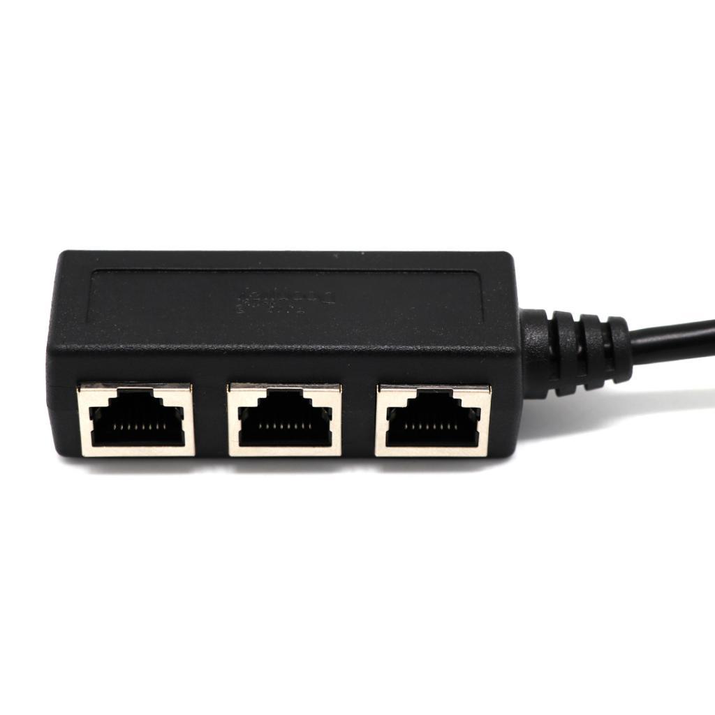 RJ45 Male to 3 Female Network Extender Cable Splitter + Cat 6 Cable Black