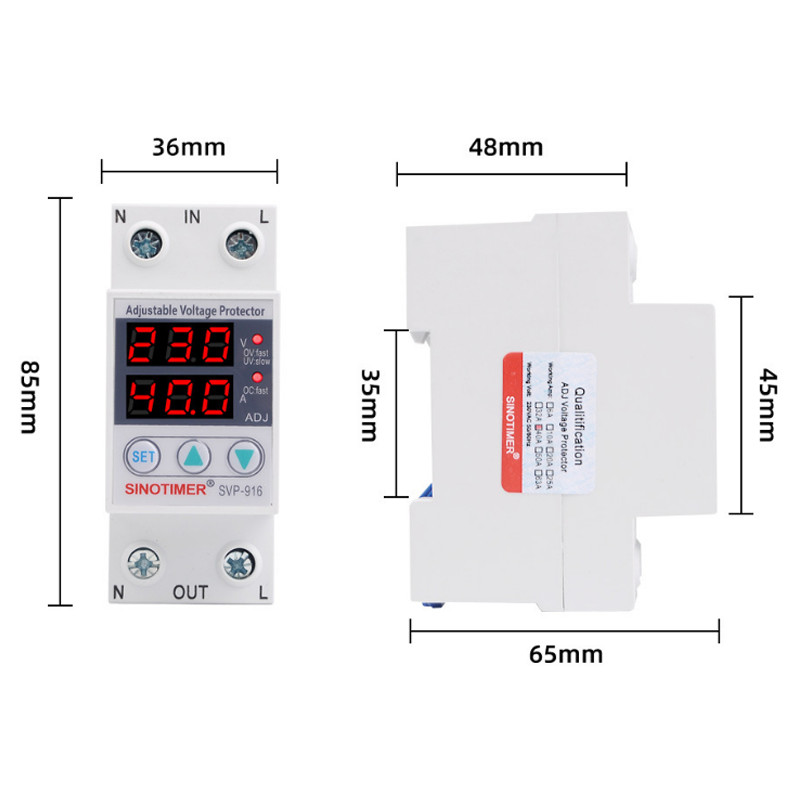 Đồng Hồ Hiển Thị Bảo Vệ Lỗi Điện Áp Và Dòng Điện 1 Pha 63A VP-916