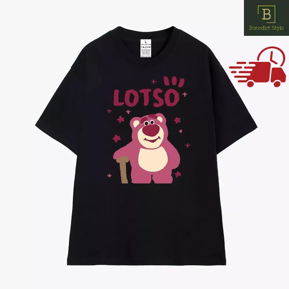 Áo thun tay lỡ LOTSO unixsex phom rộng in hình Gấu Dâu cao cấp