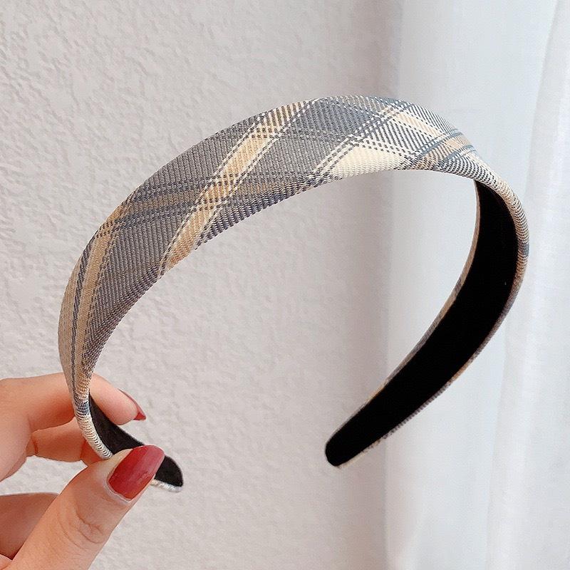 HCM_Băng đô vải bản rộng họa tiết sọc caro phong cách Hàn Quốc nhẹ nhàng