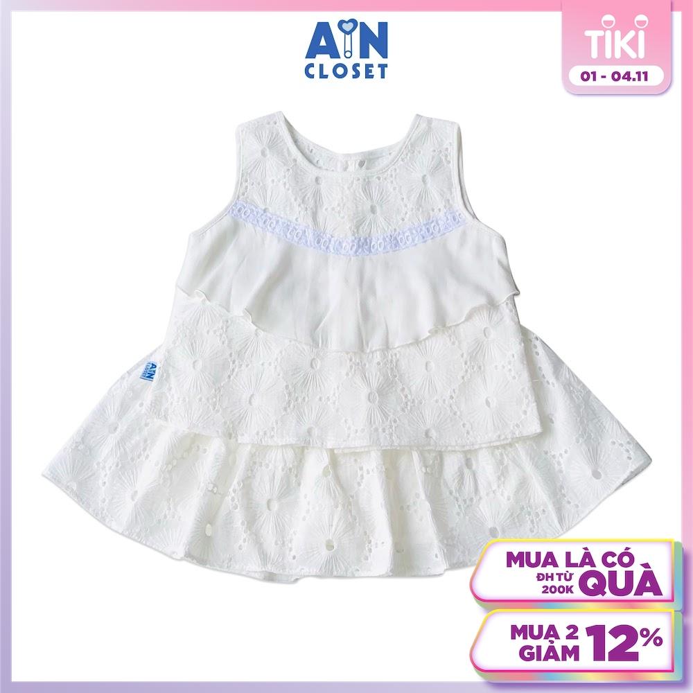 Bộ áo váy bé gái họa tiết Hoa trắng cotton boi thêu - AICDBGBHTOYU - AIN Closet