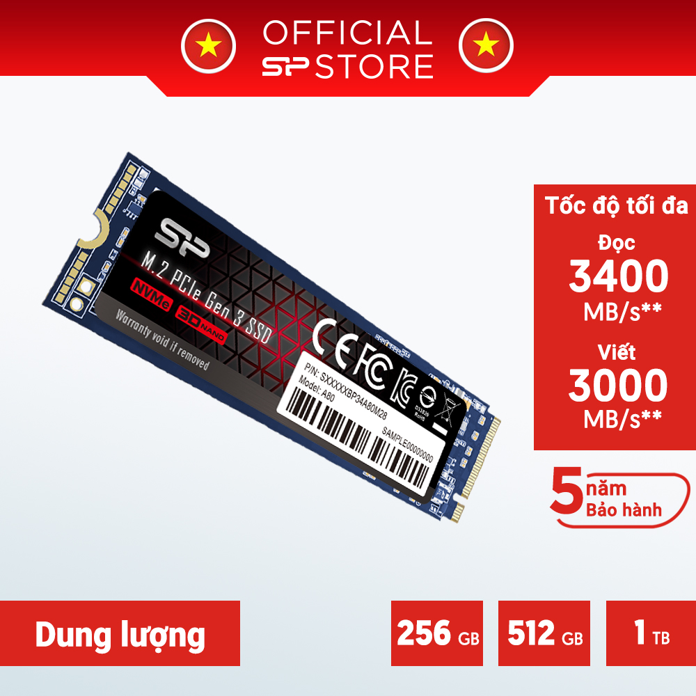 Ổ cứng M.2 SSD Silicon Power A80 P34 NVME PCIE Gen 3x4 - Hàng chính hãng