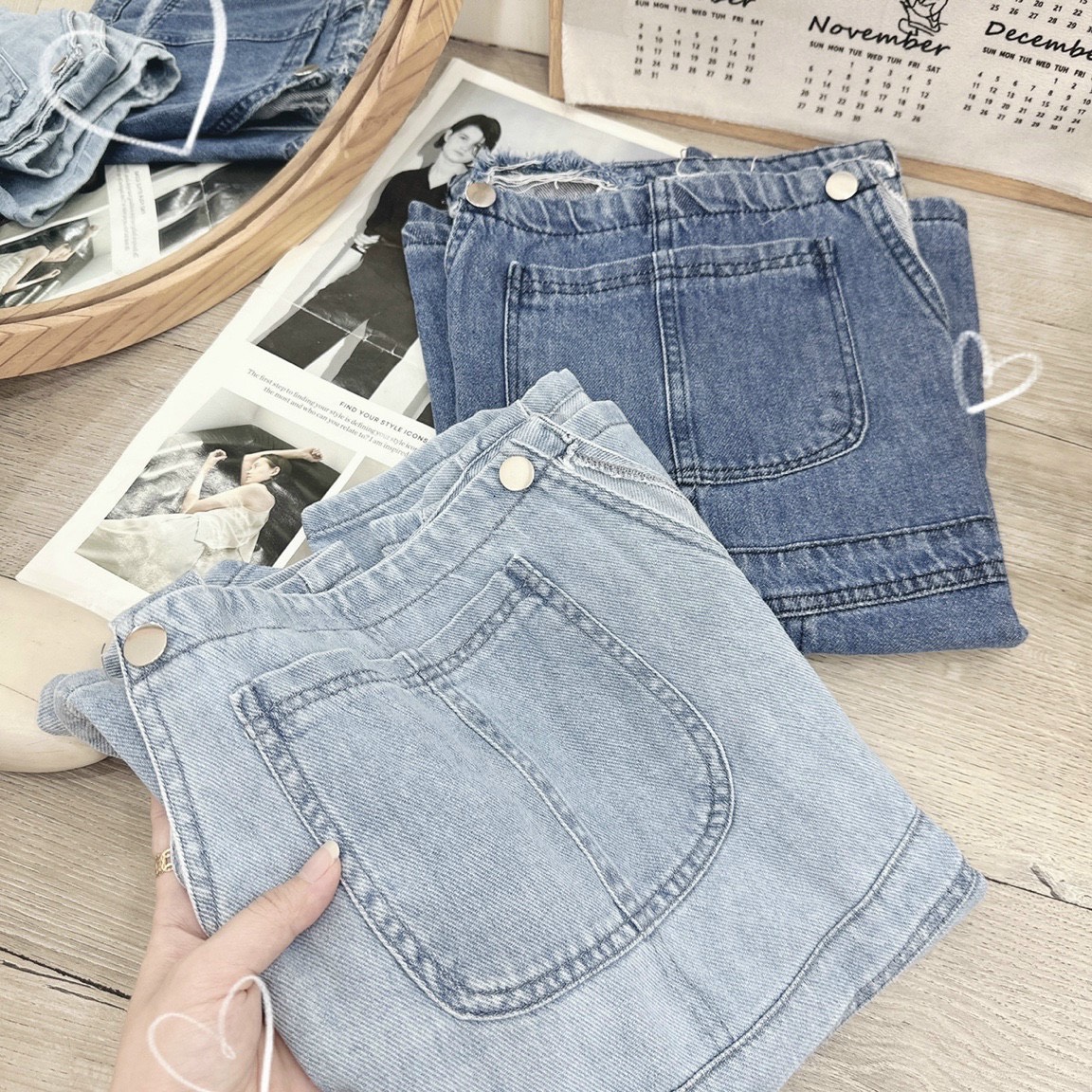 SET QUẦN YẾM ĐẦM YẾM JUMPSUIT ĐỒ BAY NGẮN TRƠN QUẦN ỐNG RỘNG LƯNG CAO DENIM JEANS DẠO PHỐ DỰ TIỆC GIÁNG SINH NOEL