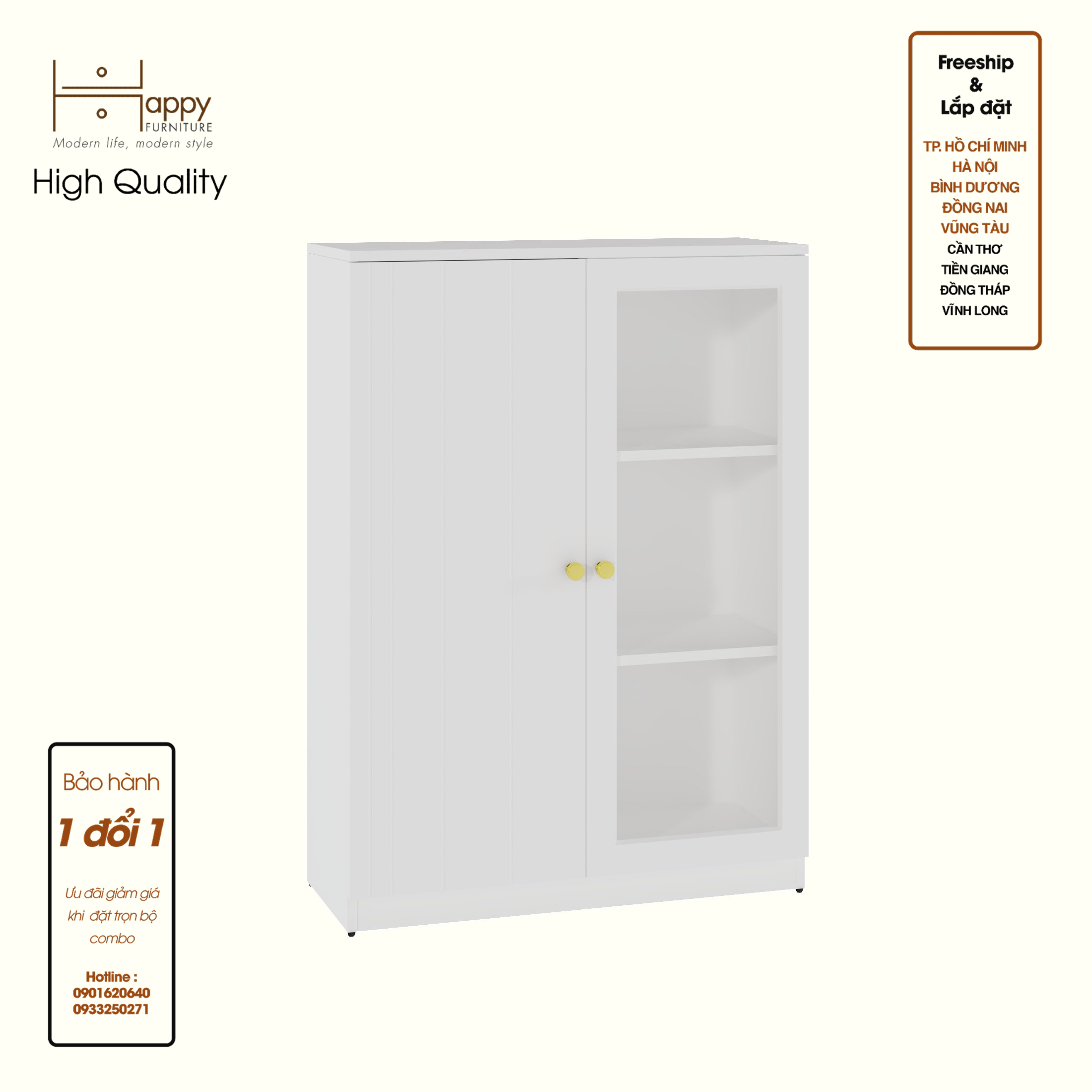 JOVIE, Tủ lưu trữ cửa kính 2 cánh mở , 80cm x 32cm x 110cm , TCM_164