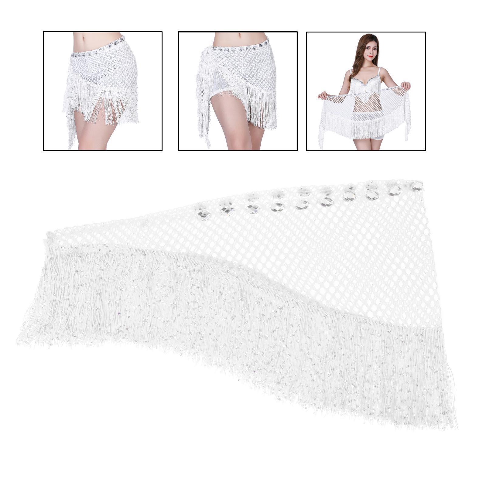 Belly Dance Hip Scarf Dance Belt Tassel Fancy Dress Skirt Belt White