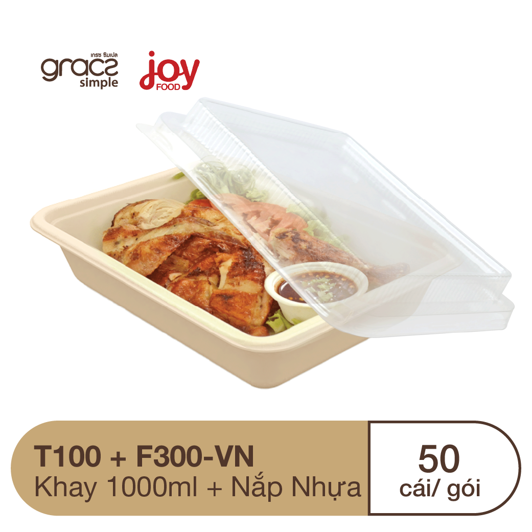 50 khay bã mía Thái Lan 1000ml/ Kèm Nắp Nhựa