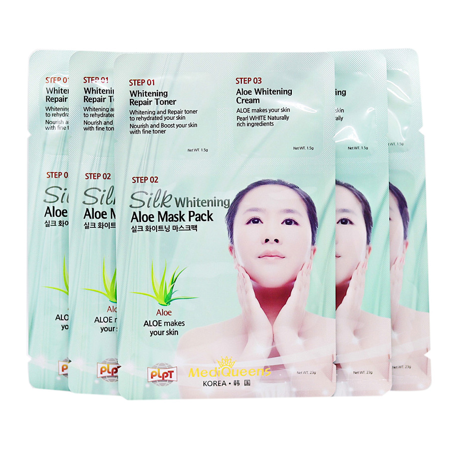 Combo 5 Mặt nạ 3 bước dưỡng da Tinh chất Nha đam MediQueens Whitening Aloe Mask Pack (26g/Miếng)