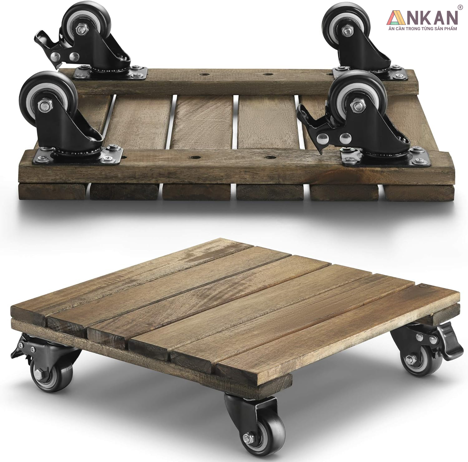 Kệ Chậu Cây Có Bánh Xe Hình Vuông, Cạnh 30cm, Màu Đen, Thích Hợp Để Chậu Cây Trong Nhà, Ngoài Ban Công, Sân Vườn, Tải 150Kg, Di Chuyển Êm Ái, Nhẹ Nhàng