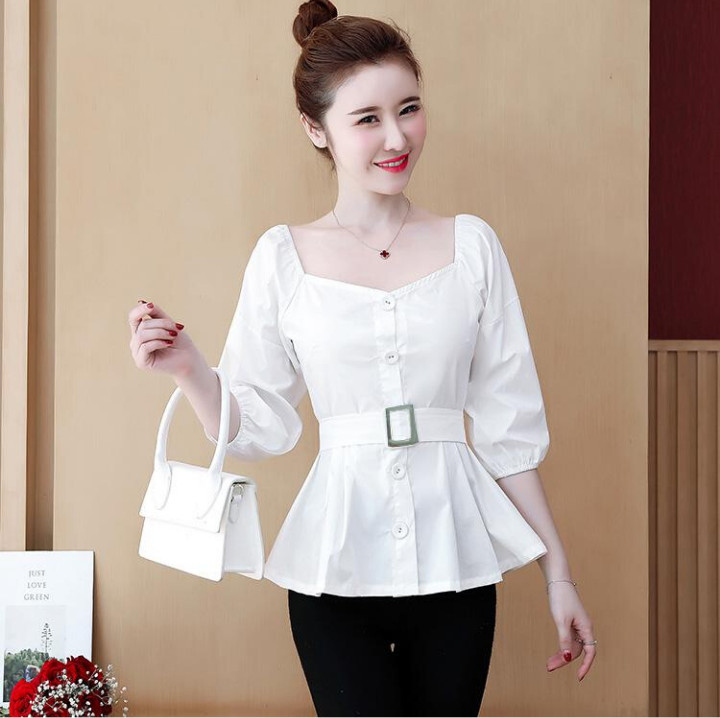 áo peplum nữ cổ vuông tim sang trọng