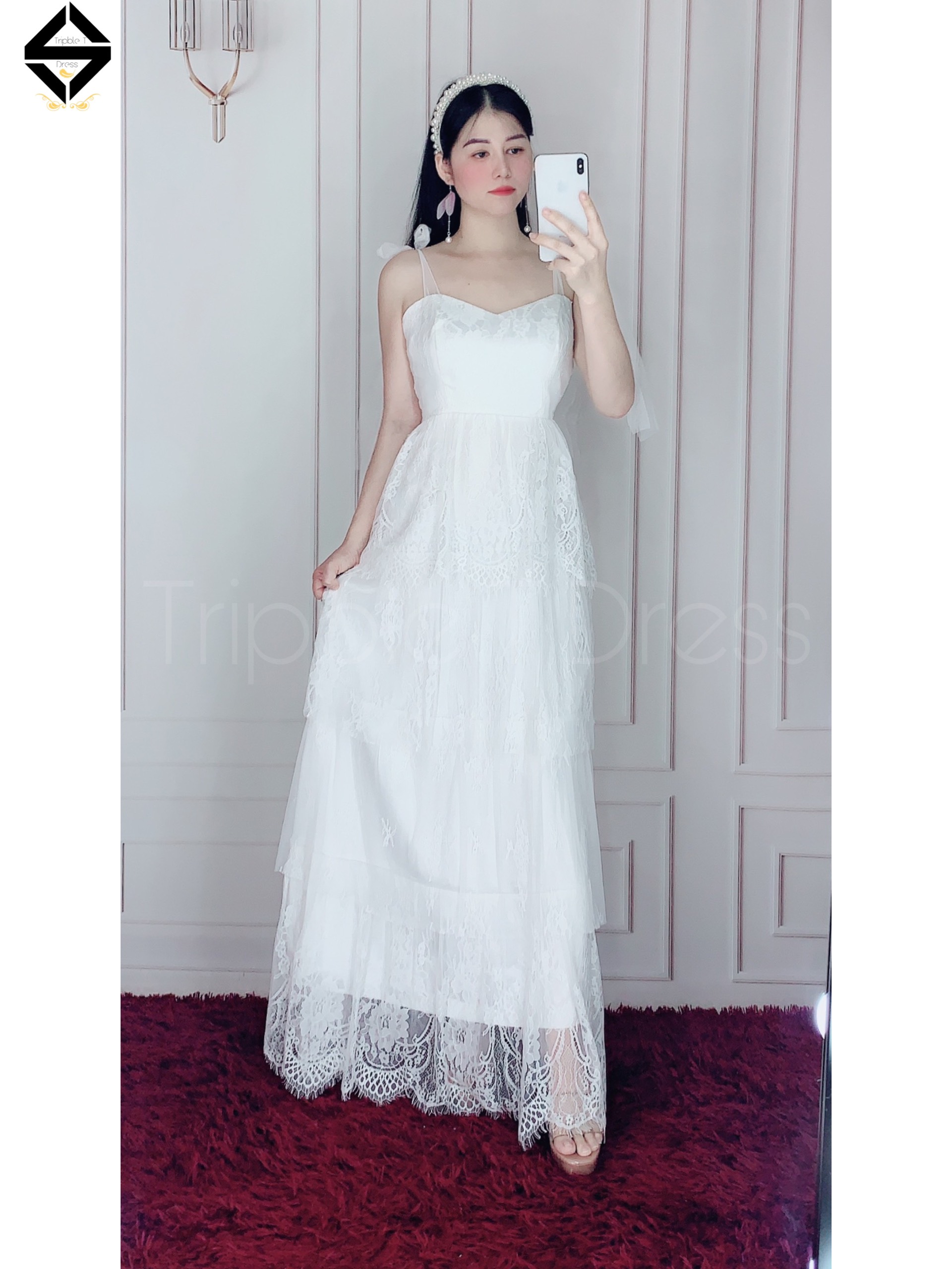 Đầm maxi dự tiệc ren xếp tầng TRIPBLE T DRESS -size M/L - MS203V