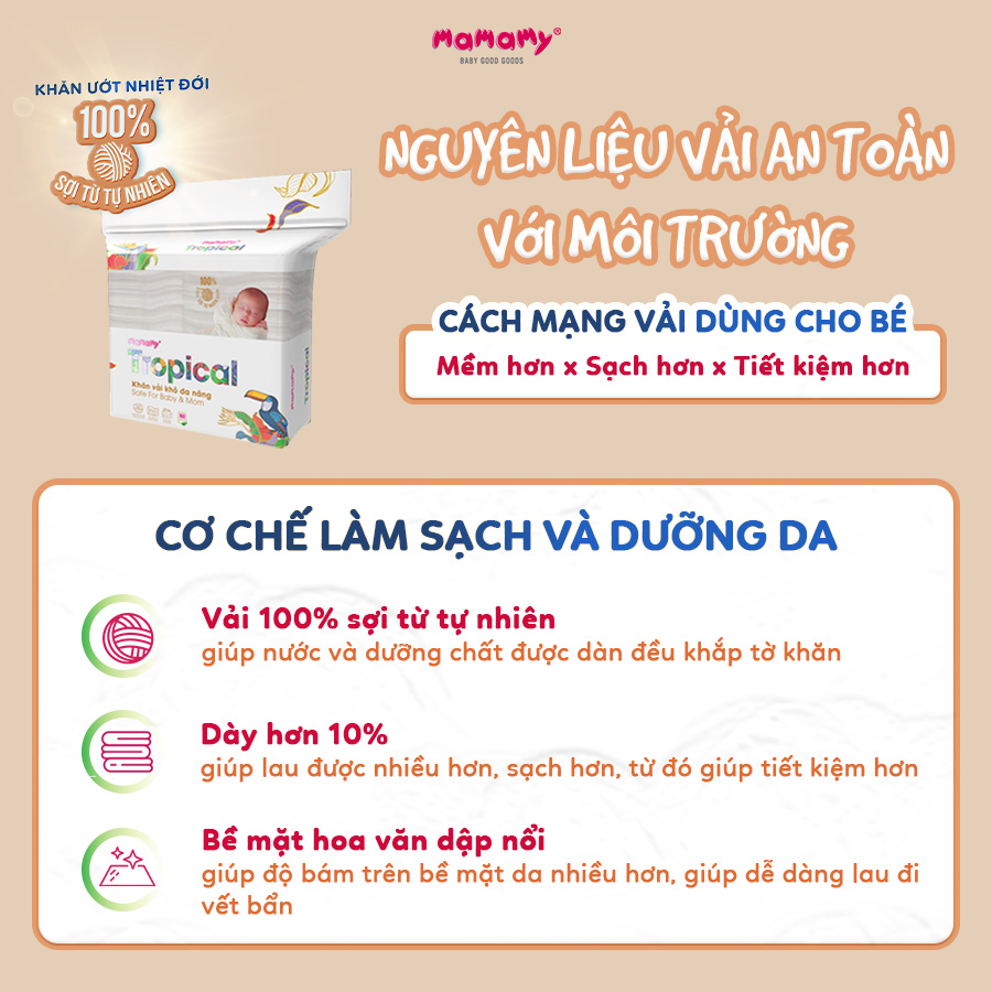 Khăn khô 100% sợi tự nhiên và rayon Mamamy Tropical 160 tờ