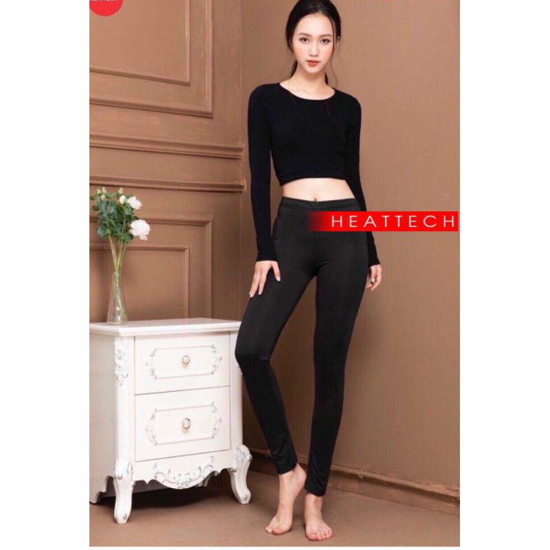 Quần legging giữ nhiệt nữ chất vải siêu co giãn 4 chiều cạp liền màu đen