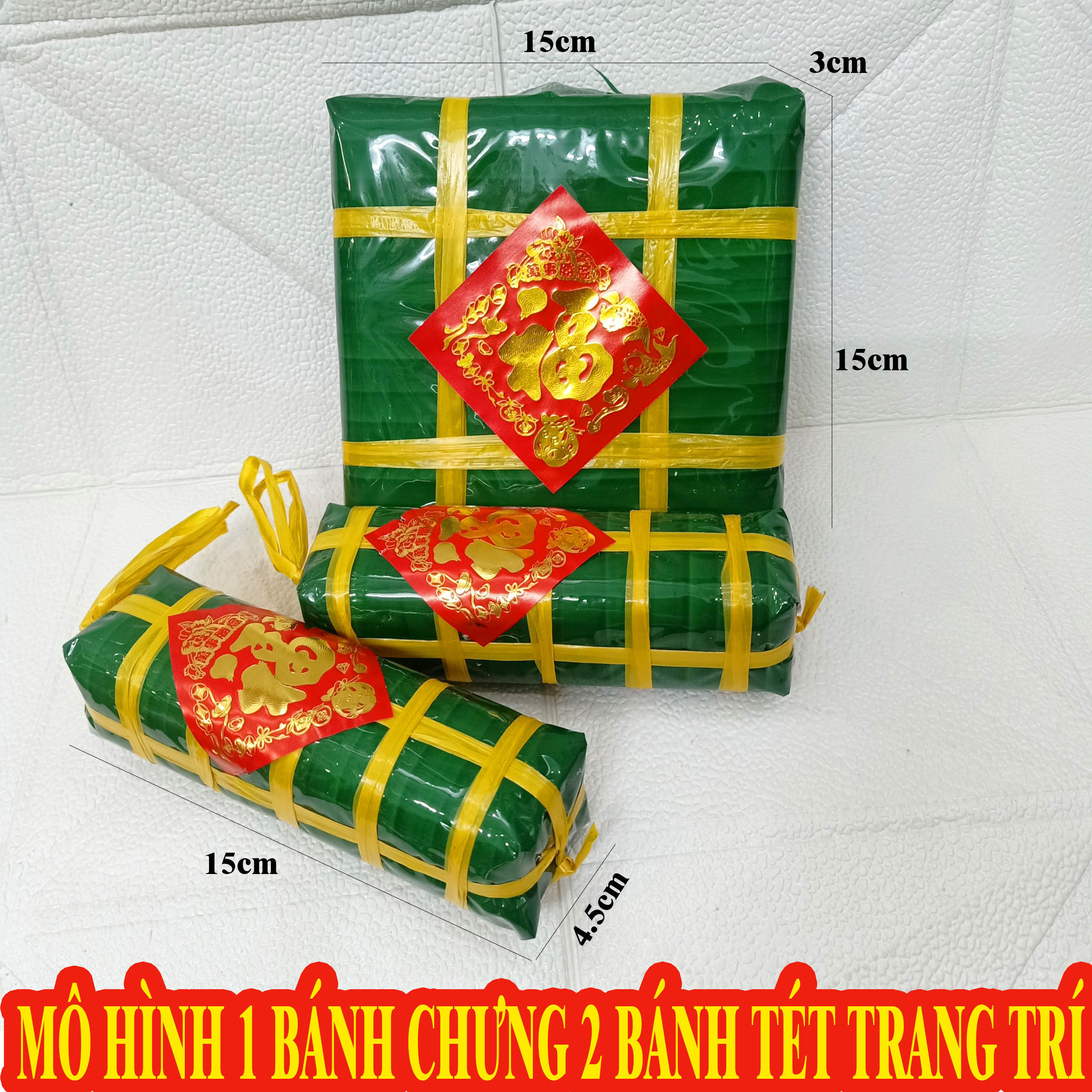 Combo Mô Hình 3 Bánh Chưng Bánh Tét Decor Trang Trí Tết