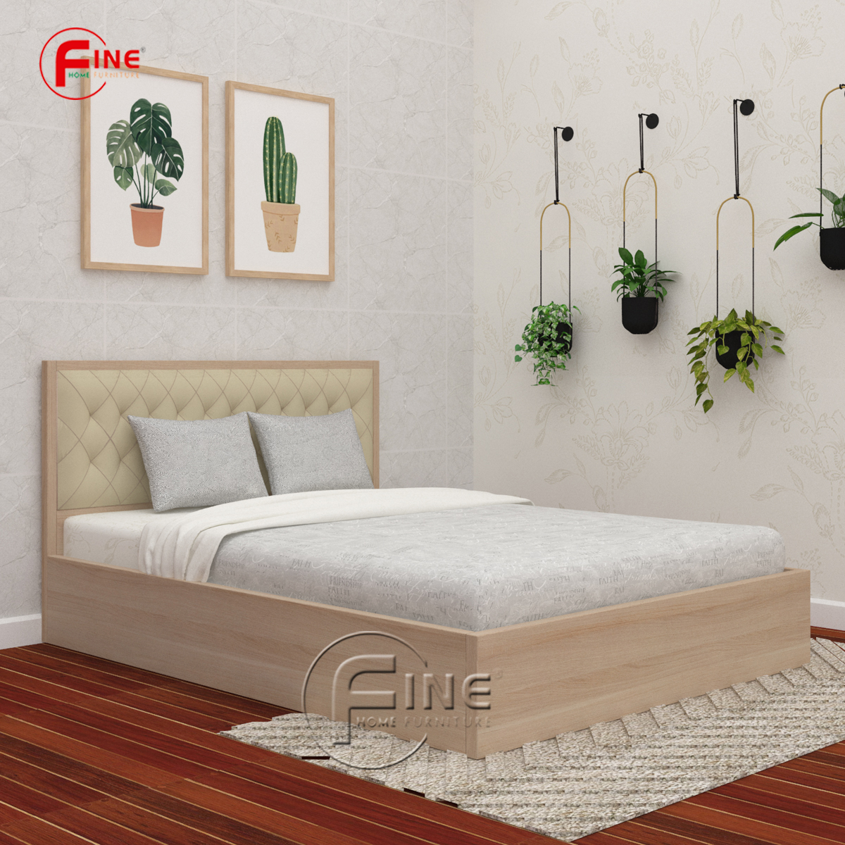 Giường Vai Đứng Đầu Nệm Hiện Đại Cao Cấp FINE FG194 Kích Thước 1m6