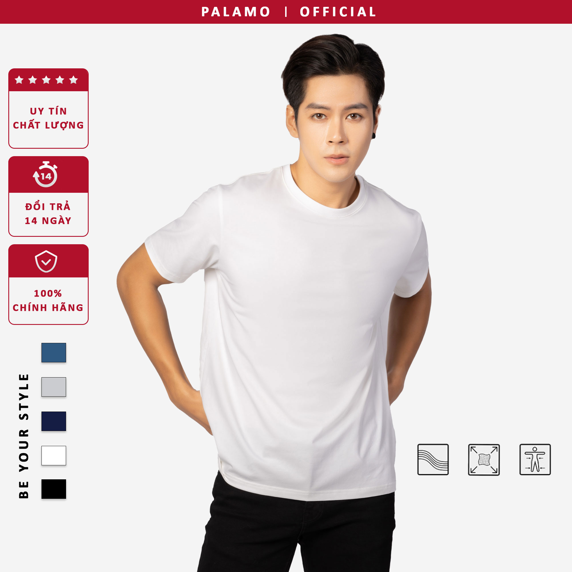 Áo thun nam cotton compact Palamo classic regular fit / màu trắng