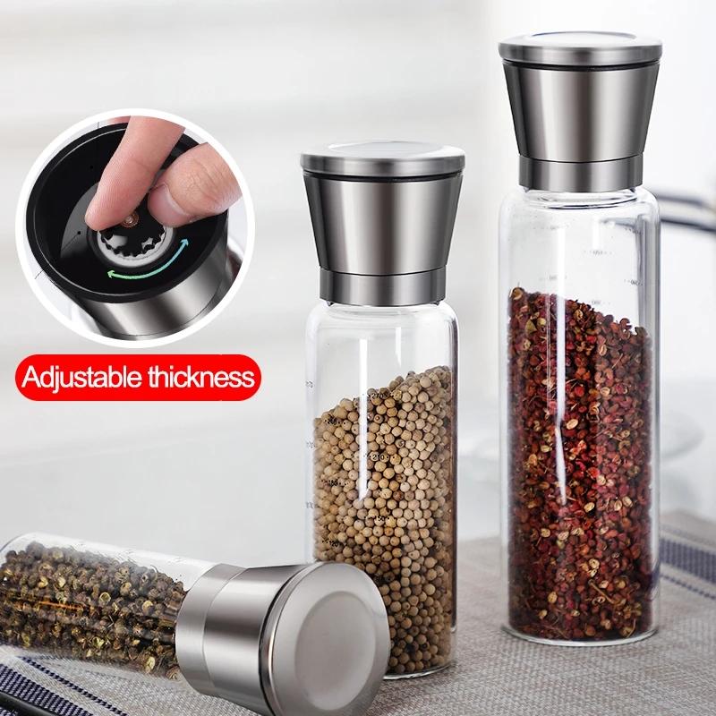 Nhà Máy Hạt Tiêu Gia Vị Jar Gia Vị Mài Chai Muối Và Hạt Tiêu Đen Xay Shakers Kính Thép Không Gỉ Nhà Bếp Canister Set