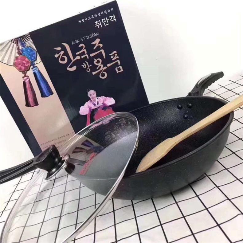 Chảo Chống Dính Siêu Bền Sâu Lòng Đá Coopia Hàn Quốc có nắp kính size 30 - 32cm