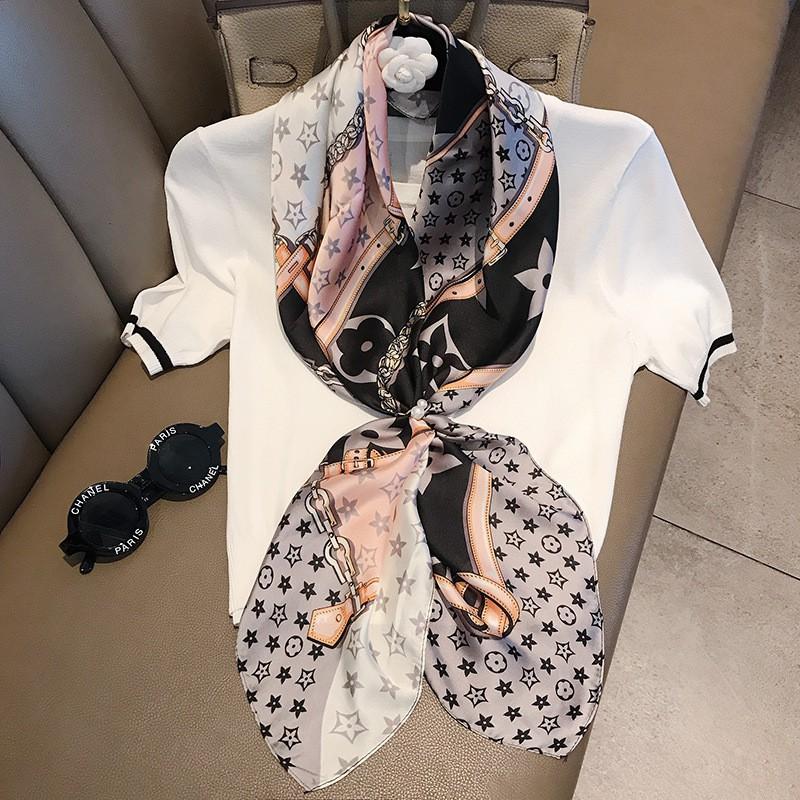 Khăn Lụa Vuông Làm Aó Yếm, Quàng Đầu Hottren Họa Tiết Hoa Năm Cánh - Chất Liệu Chiffon - 90x90cm - Mã KL055