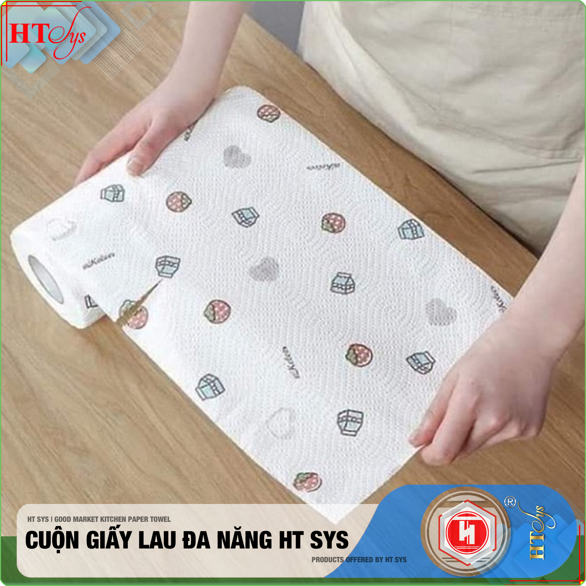 Cuộn khăn giấy 50 tờ lau  đa năng - Chất liệu Rayon an toàn - Lau gọn nhà bếp, phòng khách - Vệ sinh cá nhân - Màu trắng hoạ tiết ngẫu nhiên - Hàng Chính Hãng