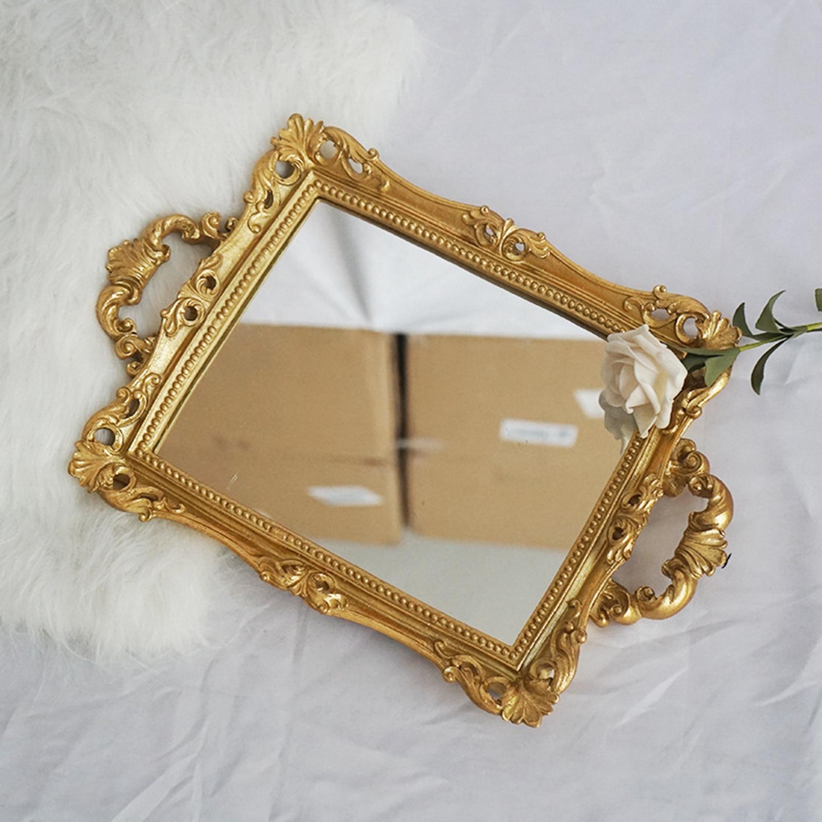 Ornate Vanity Mirror Tray Makeup Organizer Cosmetic Perfume Storage Rectangle Vanity Tray Jewelry Display Multipurpose Home Decoration