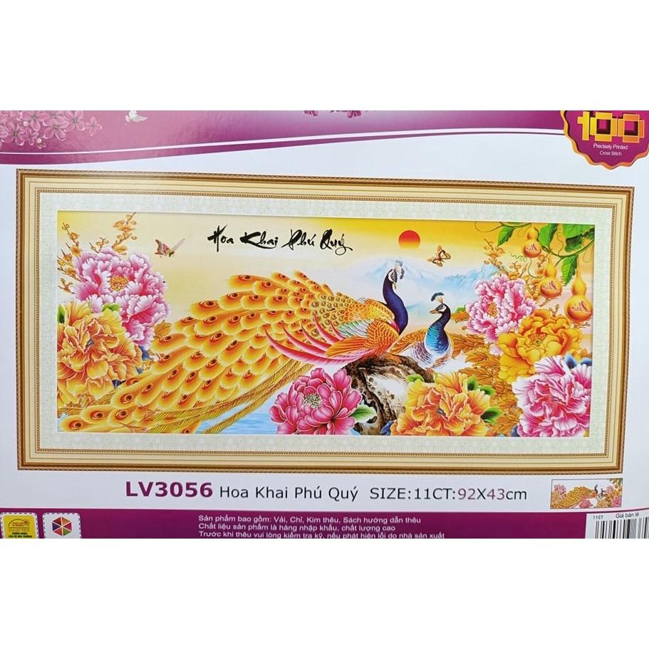 Tranh thêu chữ thập Hoa Khai phú quý LV3056-92x43cm