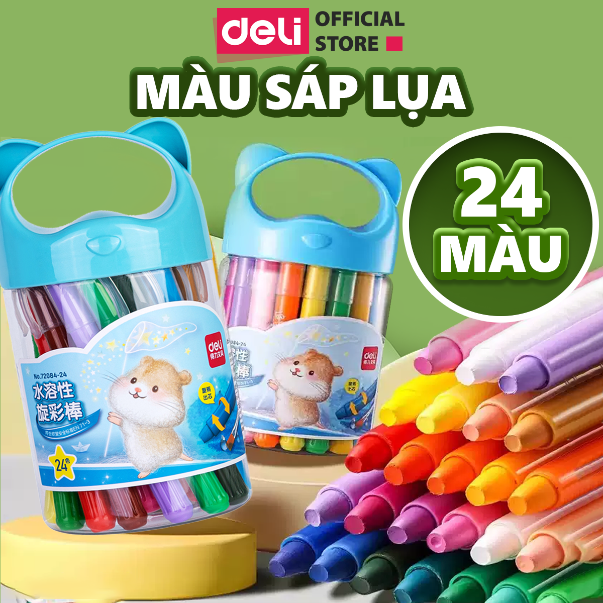 Bút Sáp Màu Lụa Dạng Xoay Deli -12/24 Màu Tươi Sáng Siêu Mịn Rửa Trôi Được An Toàn Trẻ Nhỏ Tô Màu Vẽ Tranh