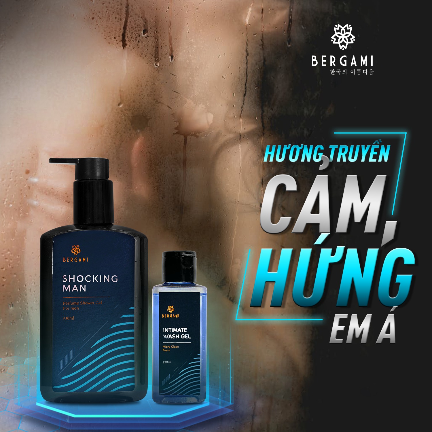 Combo Sữa tắm nam hương nước hoa Bergami Shocking Man + Dung dịch vệ sinh nam Bergami