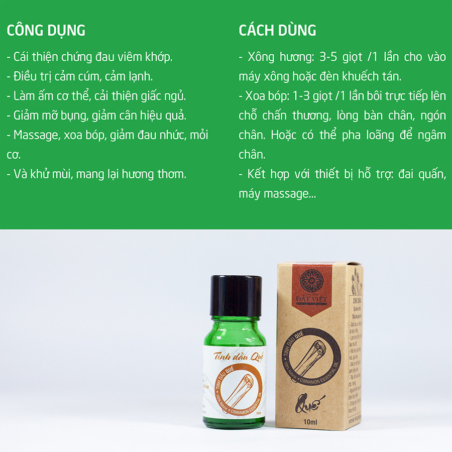 Combo Tinh Dầu Đất Việt: Tinh Dầu Cam 10ml + Tinh Dầu Quế 10ml