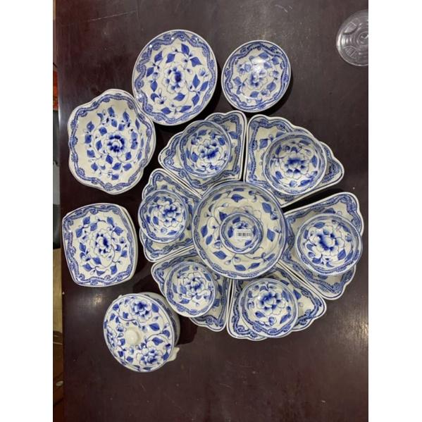 Bộ bát đĩa hoa mặt trời Bát Tràng. hoa phù dung