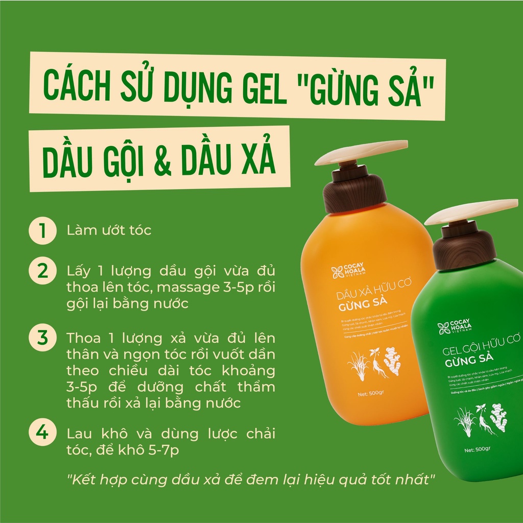 Dầu Gội Xả Hữu Cơ Gừng Sả - Cải thiện dầu bết tóc và gàu ngứa 500g